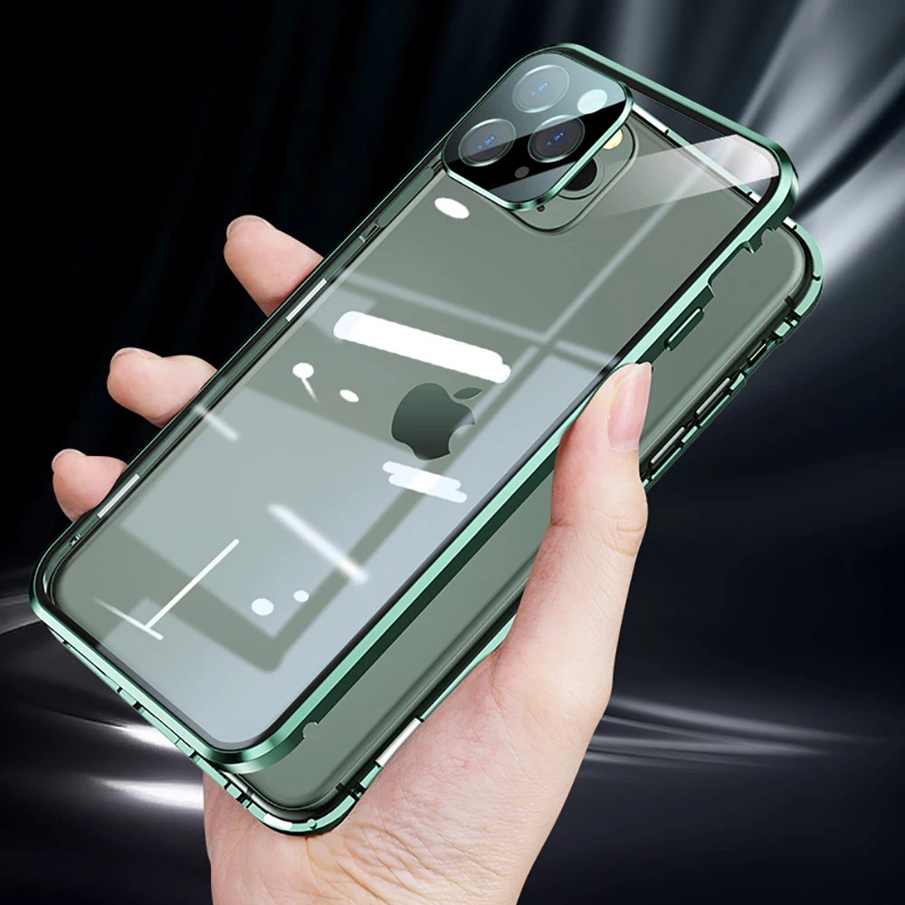 

For iPhone 11 Pro Max Case Magnetic Phone Case Double-Sided Tempered Glass Metal Bumper Phone Cover 360 Full Protective Coque