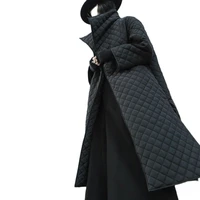 2021 fashion argyle women long parka solid black color ladies elegant jacket femme coat side rhombic light robe outwear cloak