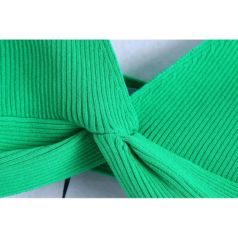 

SLMD Stylish Chic Green Ribbed Knot Knitted Camis Tops Women 2021 Fashion Sexy V-neck Strap Tops Female Elegant Camisoles