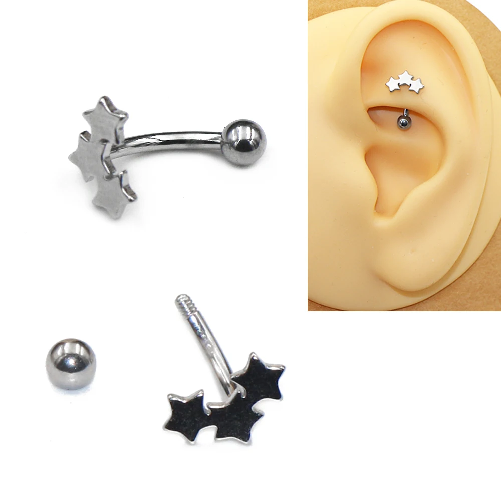 

The Stars Daith Piercing Eyebrow Curved Barbell Ear Cartilage Tragus Helix Stud Earrings Body Piercing Jewelry Surgical Steel