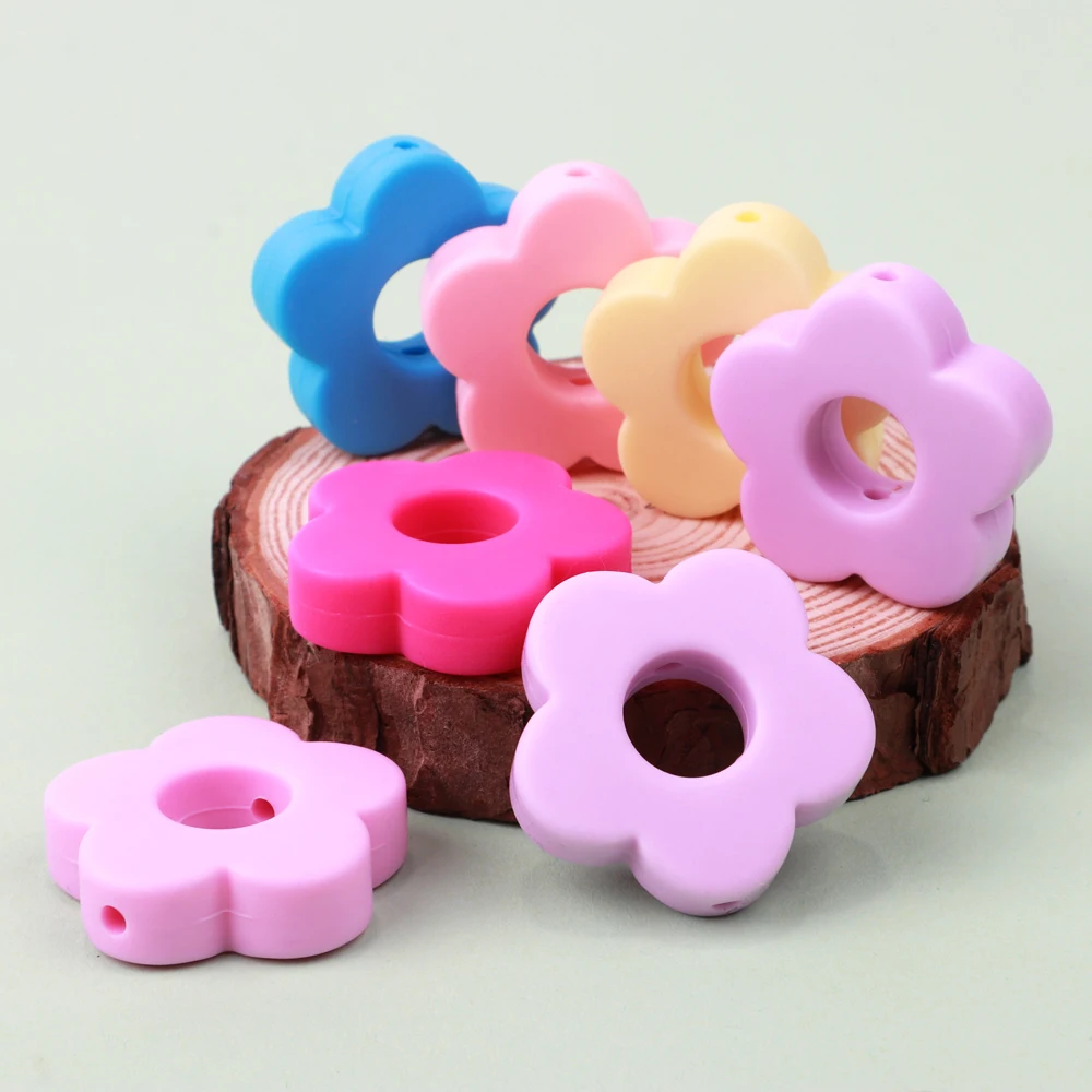 TYRY.HU-Cuentas de silicona para dentici&oacute;n de beb&eacute;, 10 piezas, flor, manualidades de enfermer&iacute;a, cuentas para masticar, Clips, cadena para chupete, accesorios de juguete-1