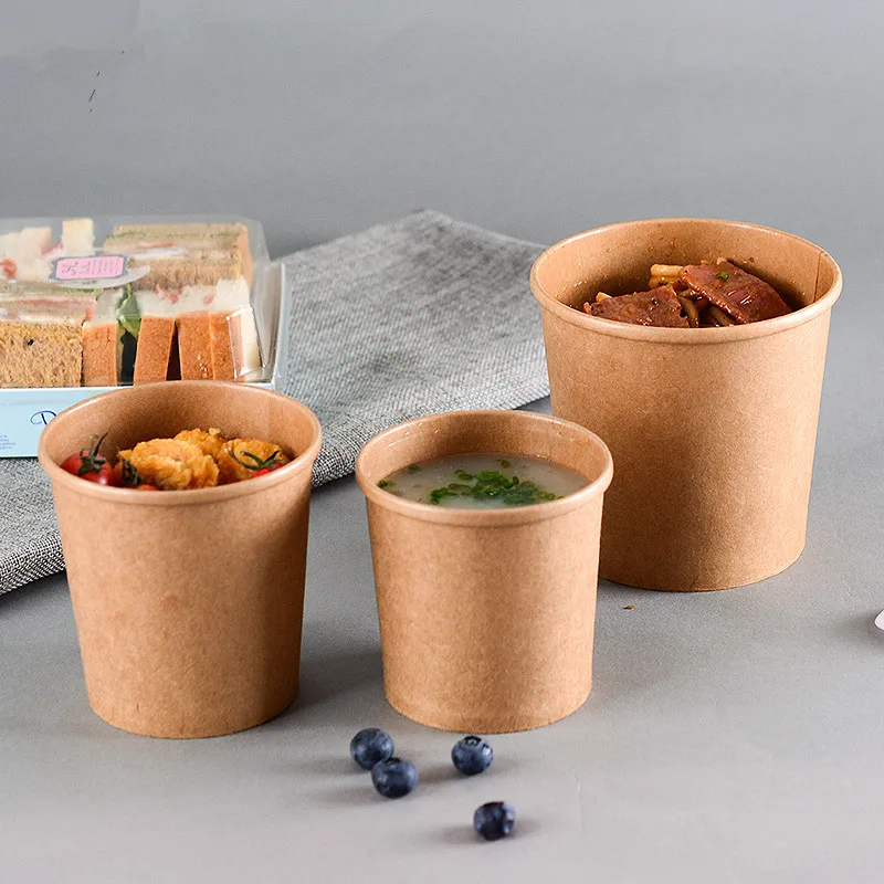 

50pcs High quality kitchen packaging food fruit salad paper bowl kraft paper round ice cream cake dessert cups 350ml/460ml/780ml
