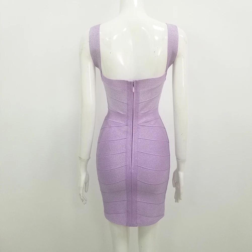 

High Quality Purple Bright Bodycon Sexy Fashion Rayon Bandage Dress Cute Evening Party Dress Vestidos