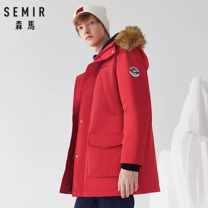 Парка SEMIR Мужская зимняя длинная хлопковая парка с меховым воротником и капюшоном непродуваемая теплая