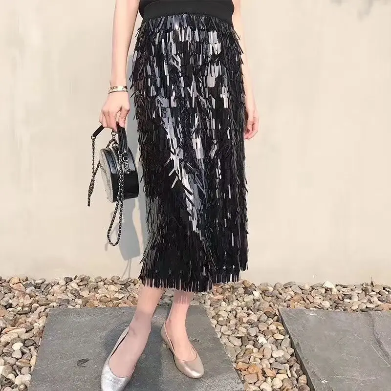 Модная яркая длинная юбка с голографическим рисунком блестящие Многослойные