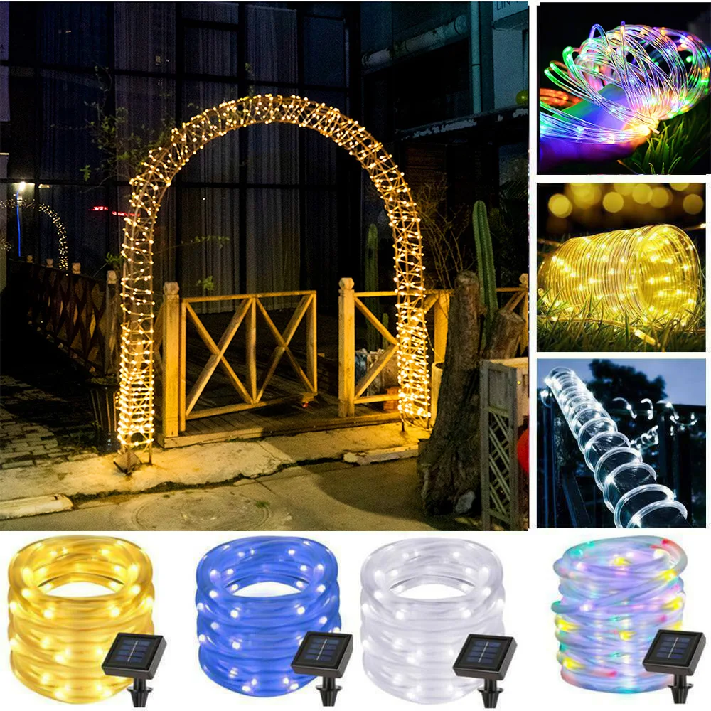 

7M/12M LED Outdoor Solar Lamps 50/100 LEDs Rope Tube String Lights Fairy Holiday Christmas Party Solar Garden Waterproof Lights