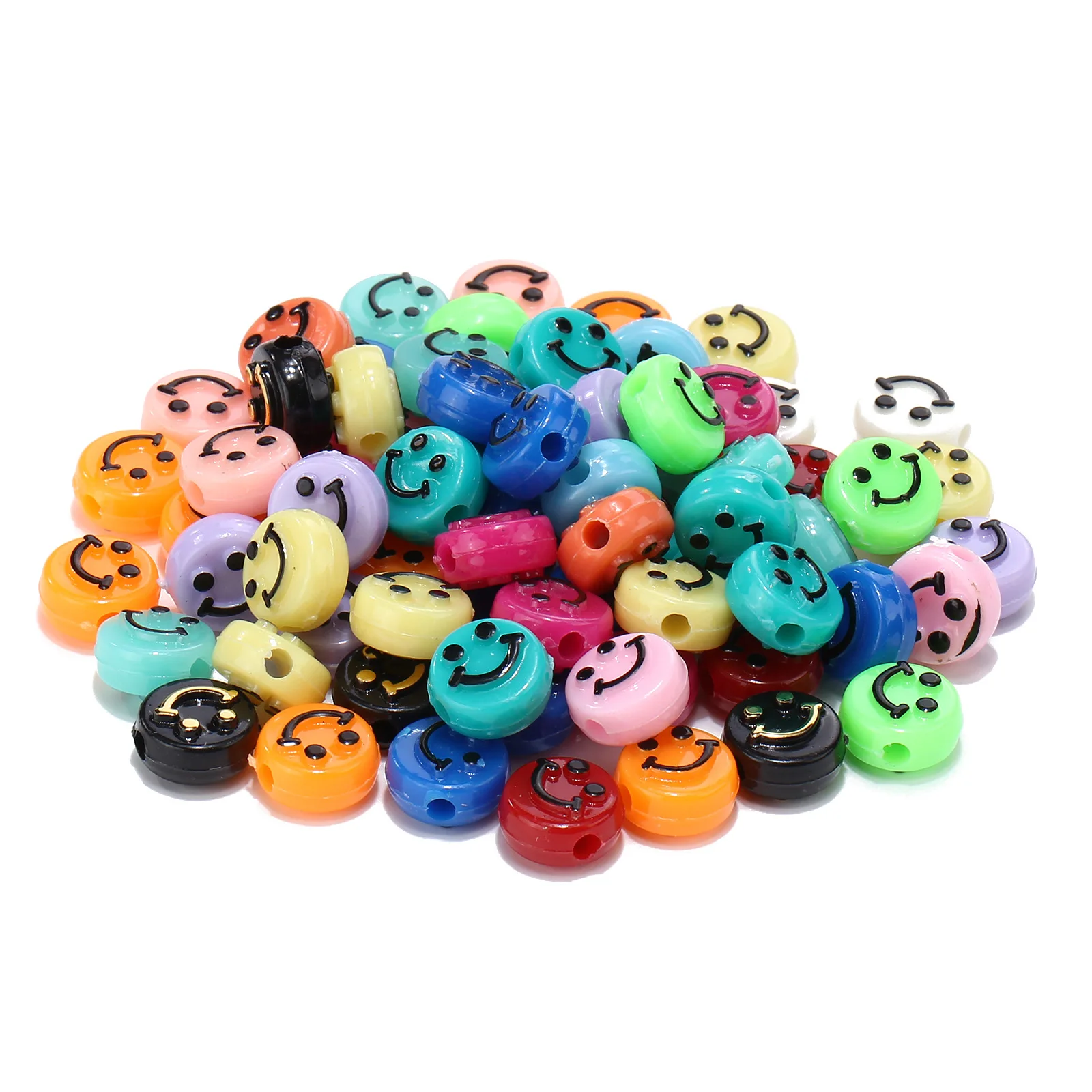 New Fashion 50pcs Acrylic 10mm Convex Smiling Face Round Loose Beads DIY Bracelet Necklace Handmade Trendy Jewelry Accessories