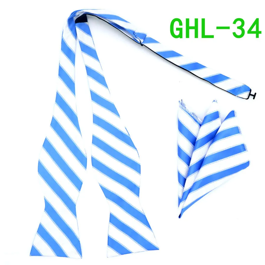 GHL 34 GHL17-36 полосатый шёлковый жаккардовый тканый Для мужчин бабочка самостоятельно регулируемый галстук-бабочка Карманный платок носовой платок костюм для свадебного торжества - Цвет: GHL 34