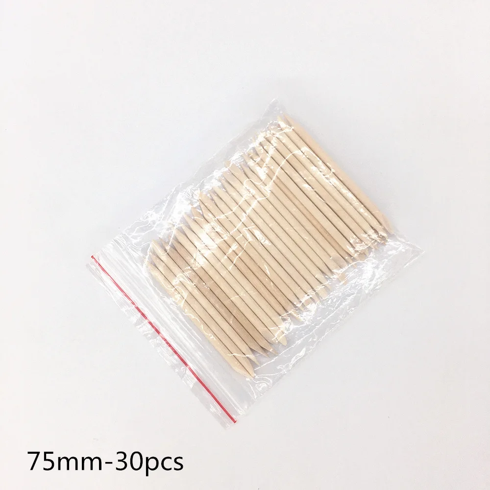 30pcs-75mm 100 шт./компл. оранжевый Для женщин леди с двойным концом нейл-арта деревянные палочки для кутикулы толкатель Remover Педикюр Маникюрный Инструмент - Цвет: 30pcs-75mm