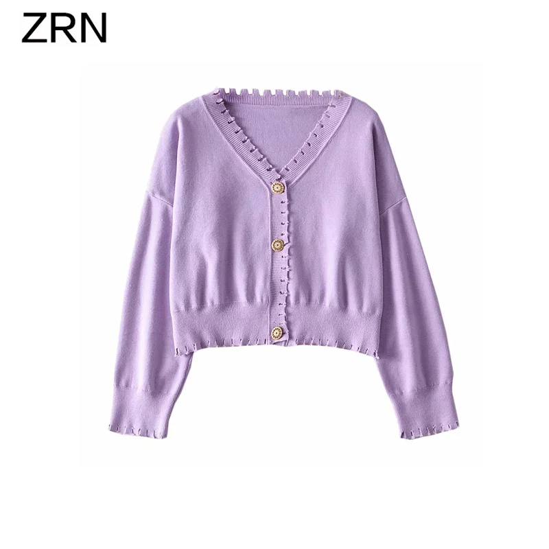 ZRN женский модный винтажный вязаный кардиган с дырками свободный свитер