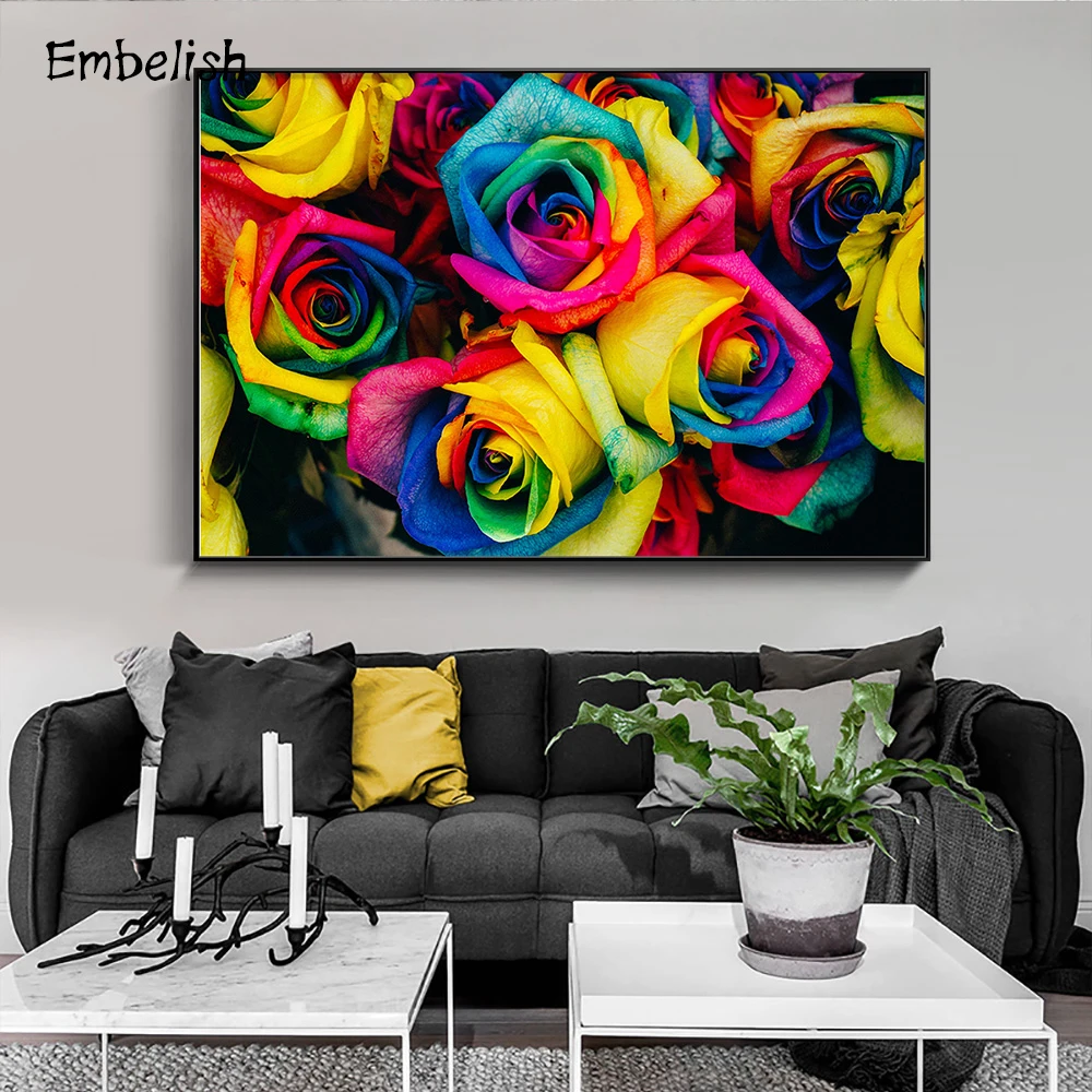 1 Pieces Large Wall Art Flowers Posters For Living Room Colorful Roses HD Print Canvas Paintings Home Decor Pictures | Дом и сад