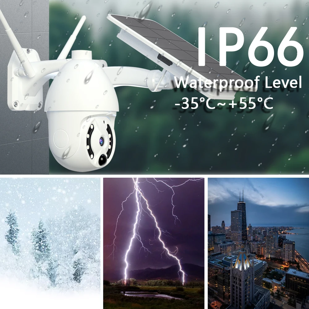 Камера видеонаблюдения с солнечной батареей 3G 4G SIM-карта Wi-Fi 2 МП PTZ IP66 |