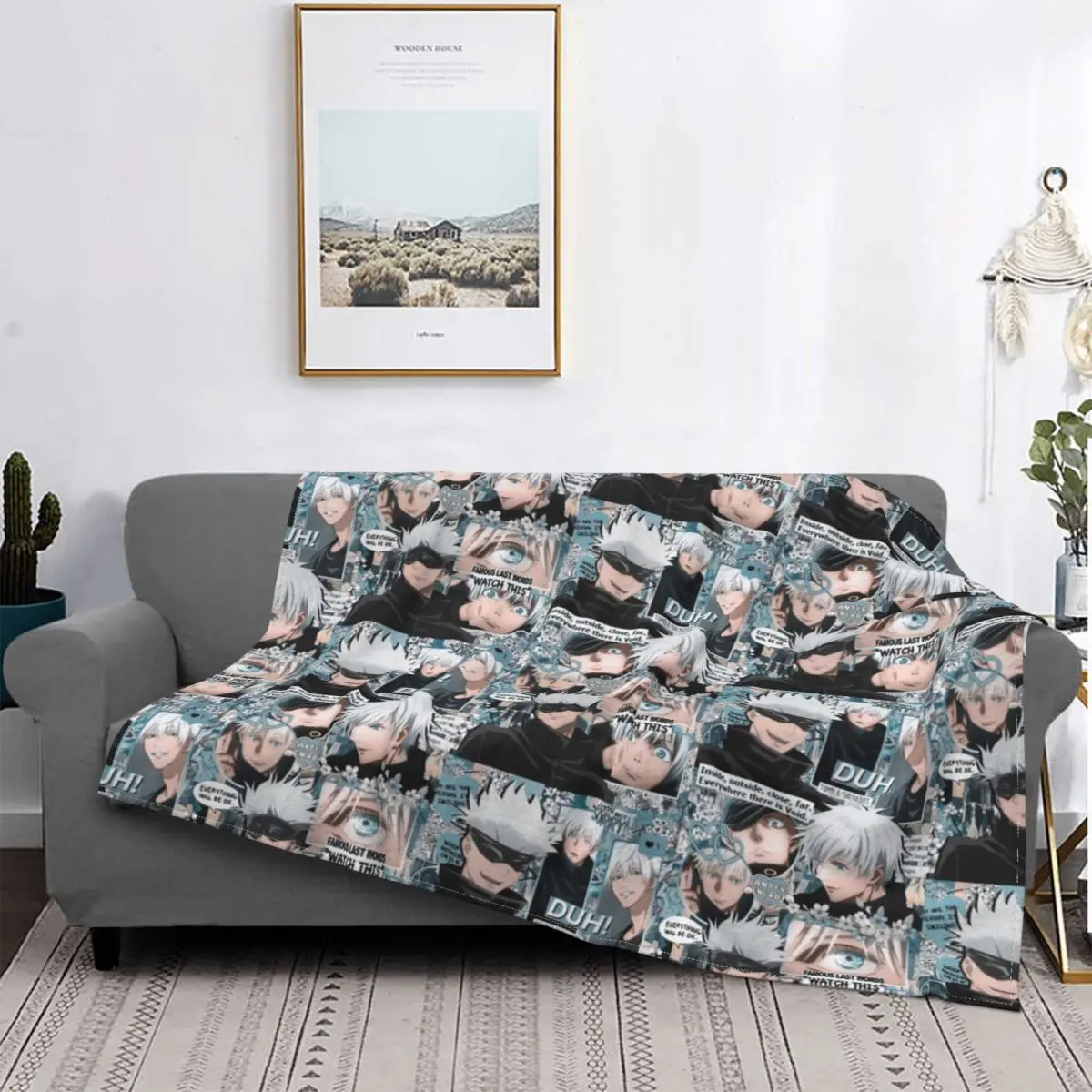 

Фланелевое летнее покрывало Gojo Satoru с коллажем манга, мягкое покрывало в клетку в стиле аниме ююютсу кайсен, постельное белье, покрывала для улицы