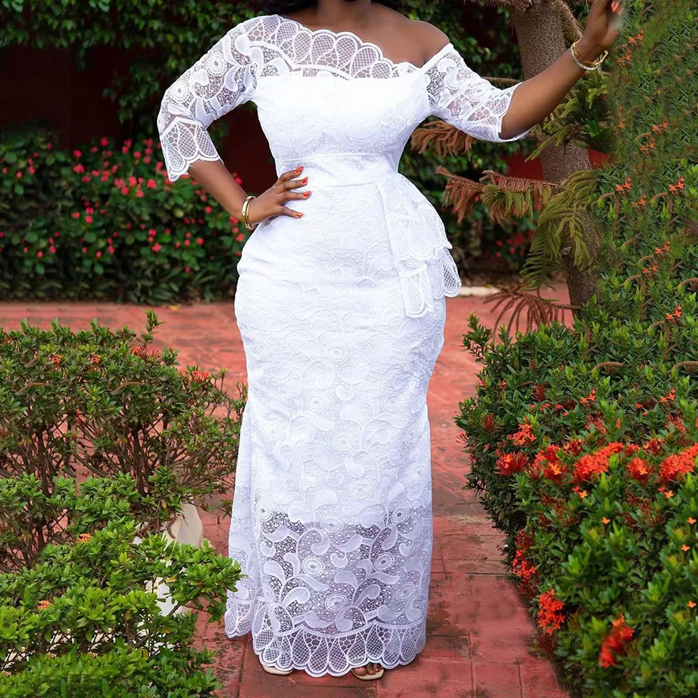 

Женское кружевное платье на одно плечо, элегантное привлекательное облегающее платье в африканском стиле, милые платья для свадебных торже...