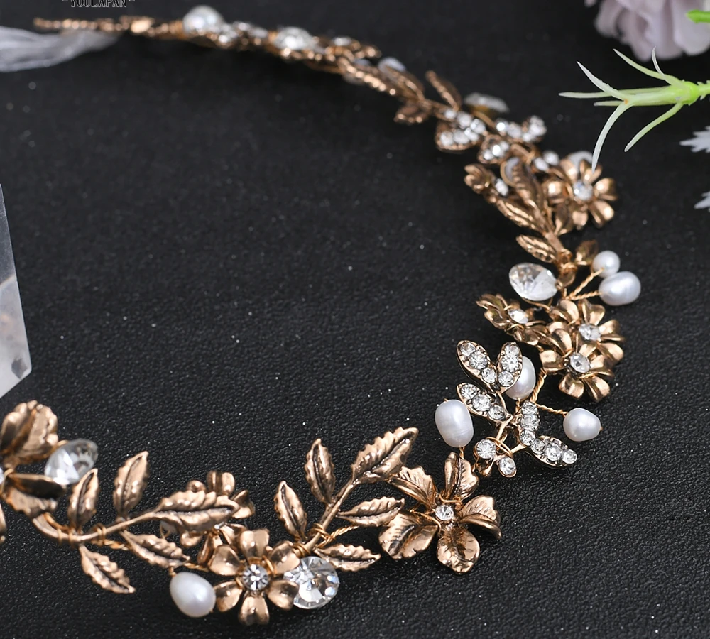 

You La Pan HP355 Crystal Bridal Headband Women Tiara Golden Pearl Headwear Alloy Flower Headpiece Hair Jewelry Hair Accessories