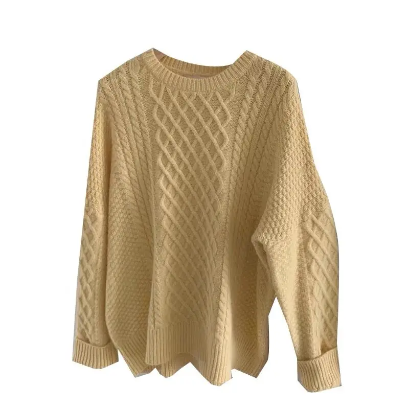 Женский трикотажный свитер с круглым вырезом длинным рукавом | Женская одежда