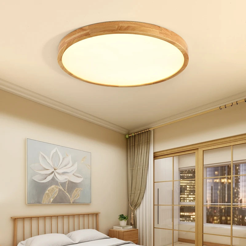 Luces de techo LED modernas, iluminación ultrafina de madera auténtica de 6cm para estudio, sala de estar, dormitorio, interiores, decorativas para el hogar