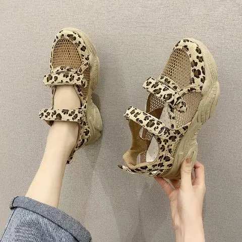 

Foreign trade explosion models leopard sandals female summer breathable mesh Velcro casual women's shoes thick bottom wild dad s
