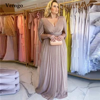 verngo dusty color a line evening dress v neck cape long sleeves maxi prom dresses plus size women formal special occasion gowns