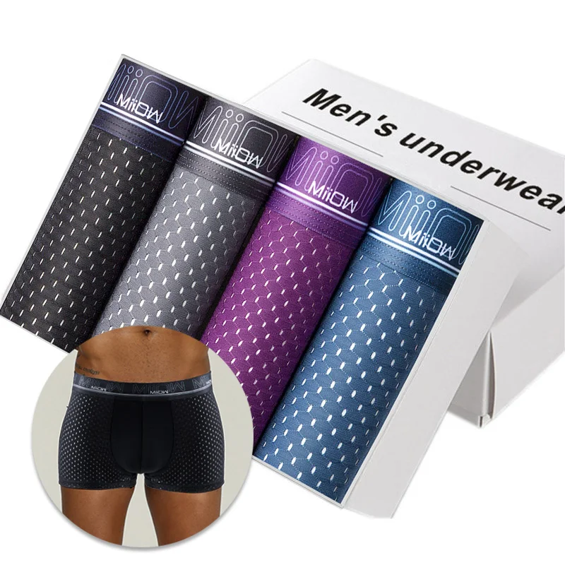 

2022 4Pcs Fashion Nylon Gay Sexy Men's Panties Boxers Shorts Underpants Soft Trunks Man Underwear Boxer Men Hombre Size L-3XL