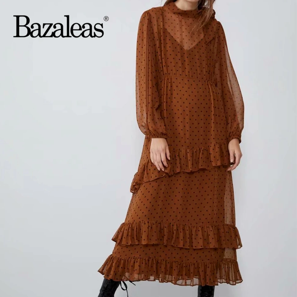 Дропшиппинг винтажные женские платья с оборками осенние длинные круглым вырезом