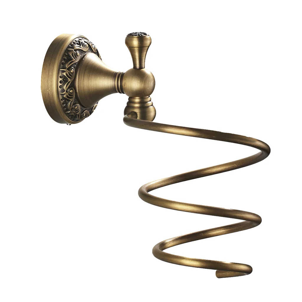 

Wall Mount Hair Dryer Rack Vintage Brass Bathroom Wall Holder Shelf Storage