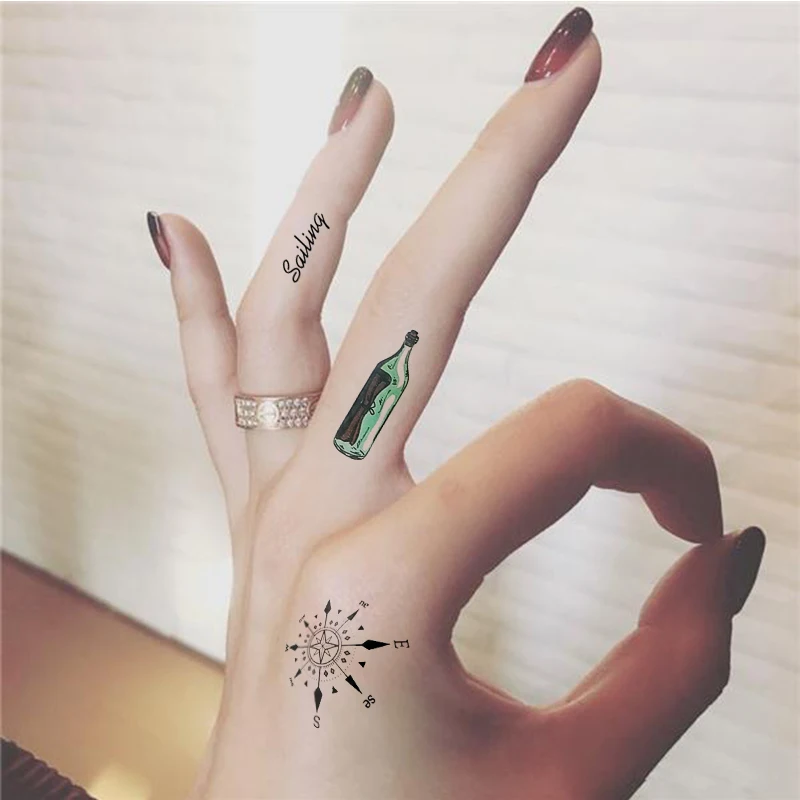 Водостойкая Временная тату наклейка Парусный корабль компас фальшивый флэш