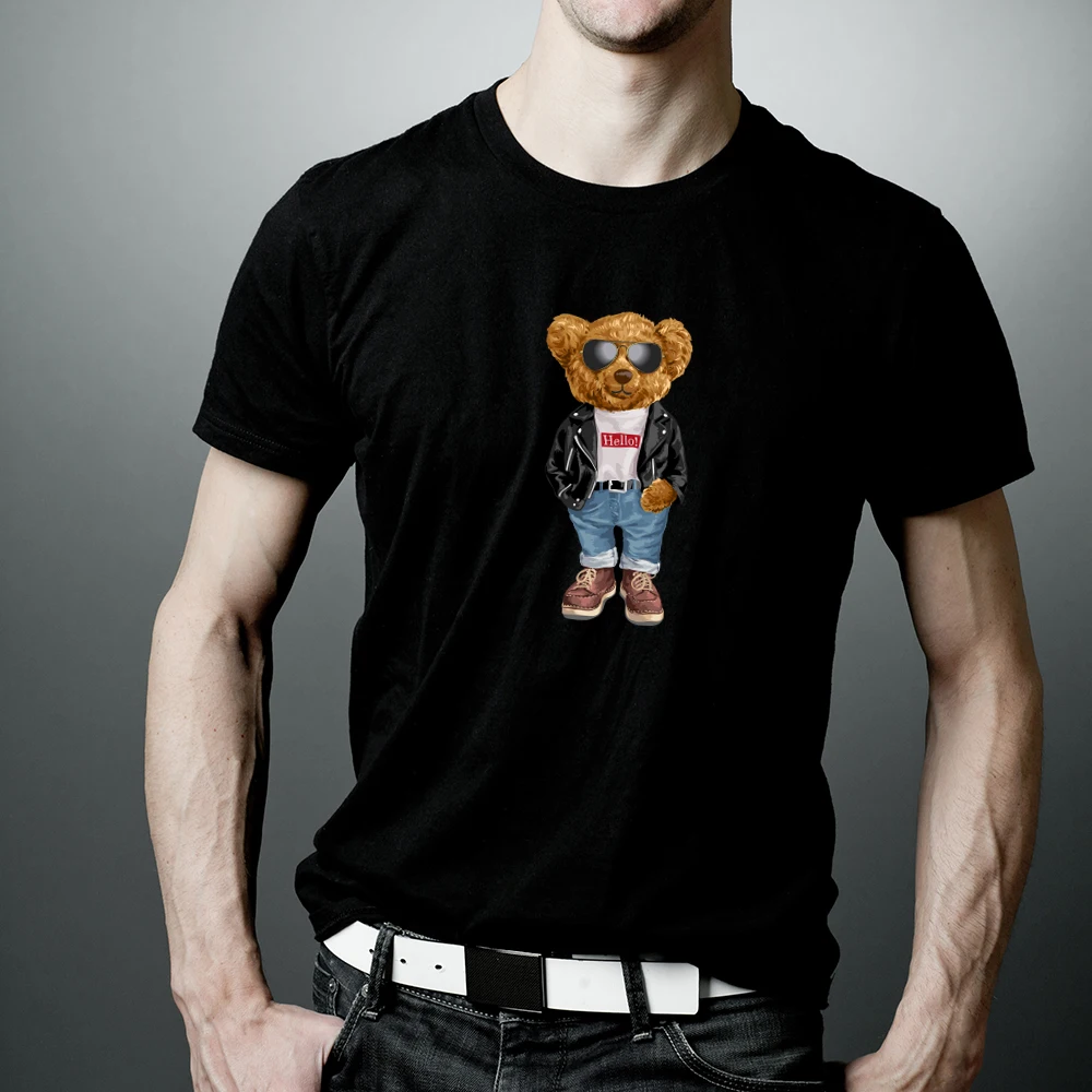 Хлопковая футболка с принтом крутого медведя | Мужская одежда