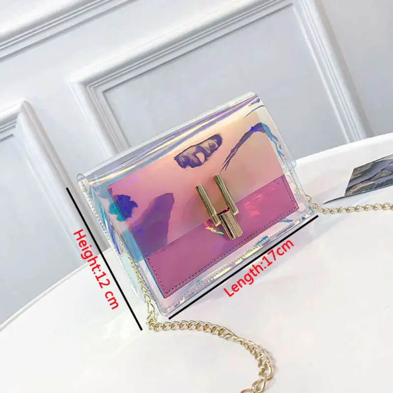Модные женские Наплечные сумки прозрачная Лазерная цепочка летняя пляжная