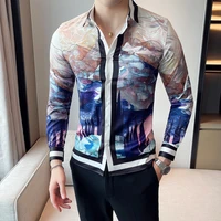 2021 winter luxury printed mens shirt long sleeve casual shirt slim business formal dress shirts streetwear social party tuxedo