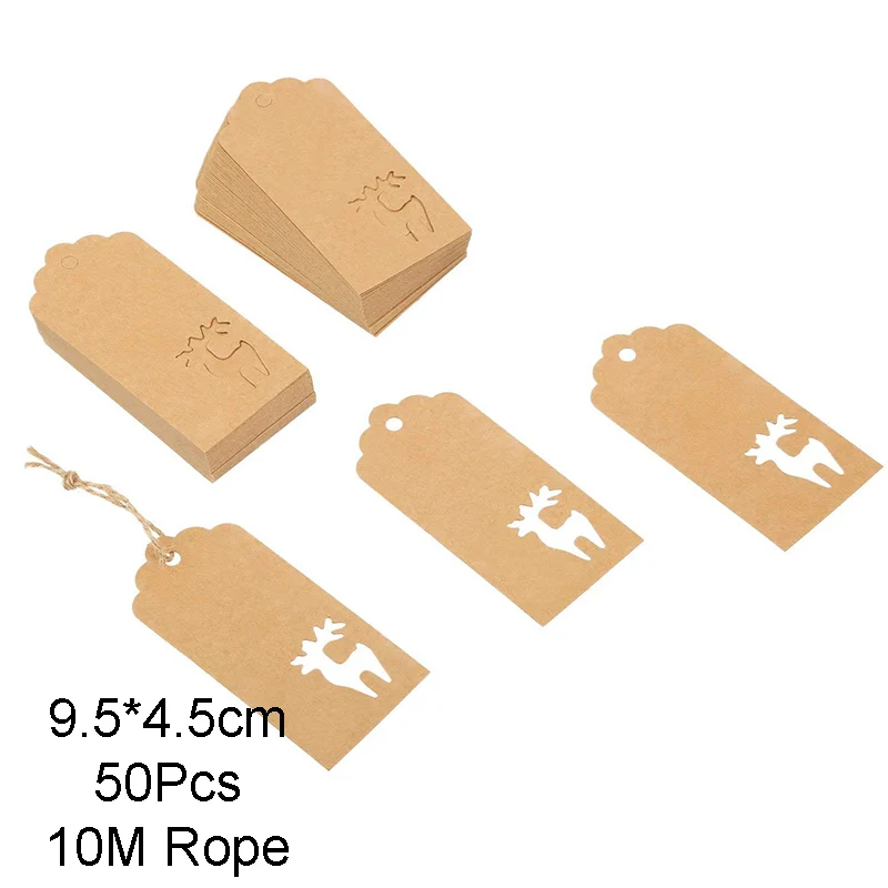 Kkaki Deer Rope 50 шт. рождественские украшения для дома многоцветные бумажные бирки из крафт-бумаги Подвески Украшения для рождественской елки Декор Новогодний подарок Navidad - Цвет: Kkaki Deer Rope