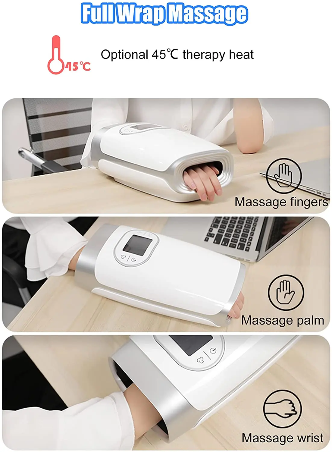 Electric Hand & Wrist Massager with LCD Screen Pain Relief Air Compression Palm Fingers Carpal Massage Therapy Heat USB | Красота и