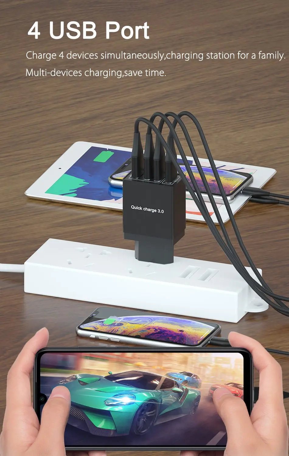 OREY 36 Вт QC 3,0 быстрое зарядное устройство, 4 порта USB зарядное устройство для samsung S10 Plus Quick Charge 3,0 зарядное устройство для Xiaomi Phone charger