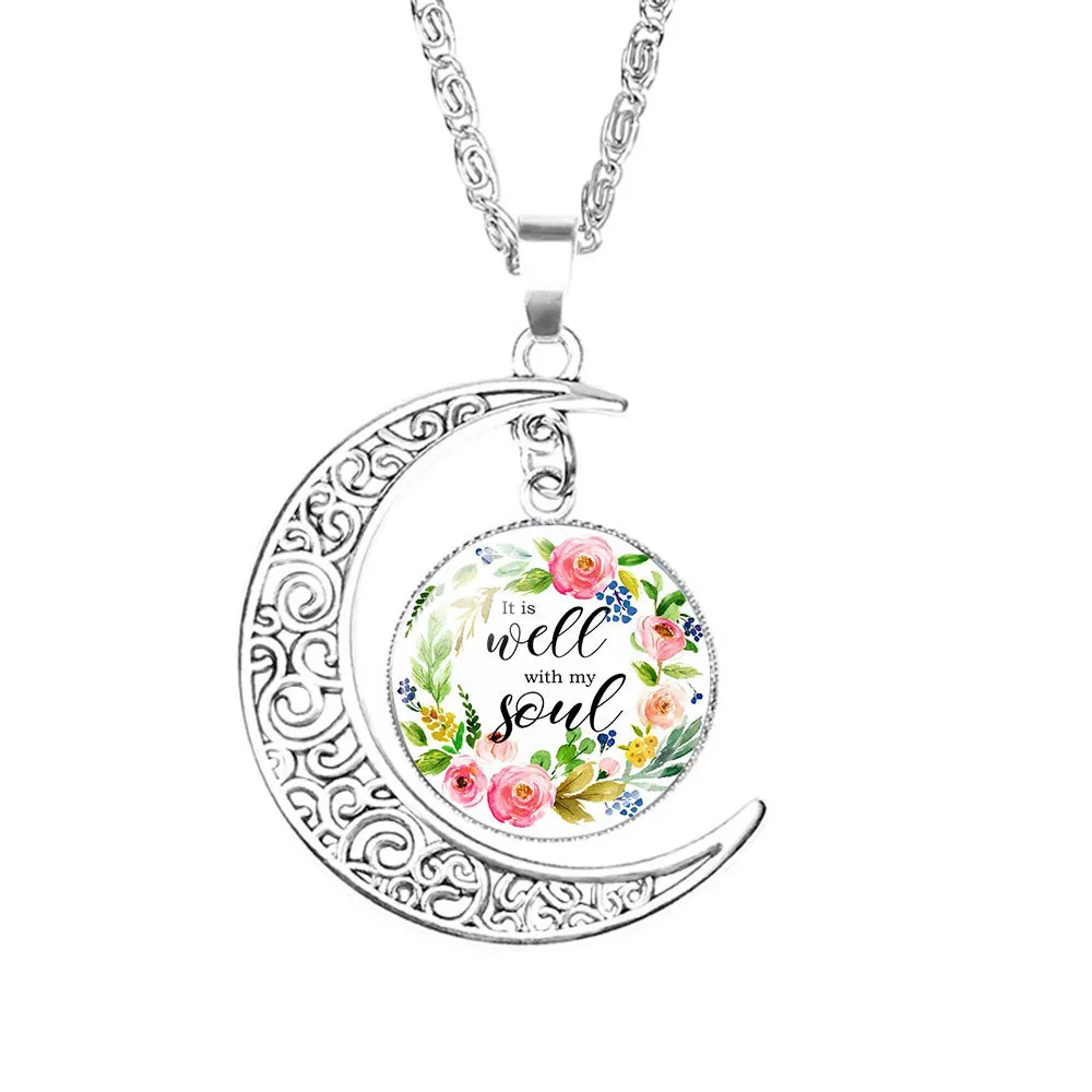 Религия Библейские стихи кулон с полумесяцем для женщин стекло кабошон Писание