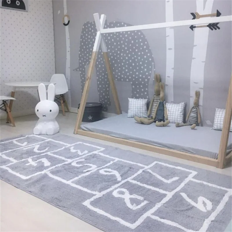 INS Nordic Cotton Checkers Tapete Infantil Decorative Mat 75*180cm Play Mat for Kids Nordic Decor Carpet Fotografia Photo Props