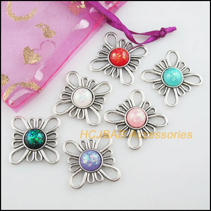 6 шт тибетские серебряные бусины AB серьги и кулон &quotКлевер&quot Смешанная Смола