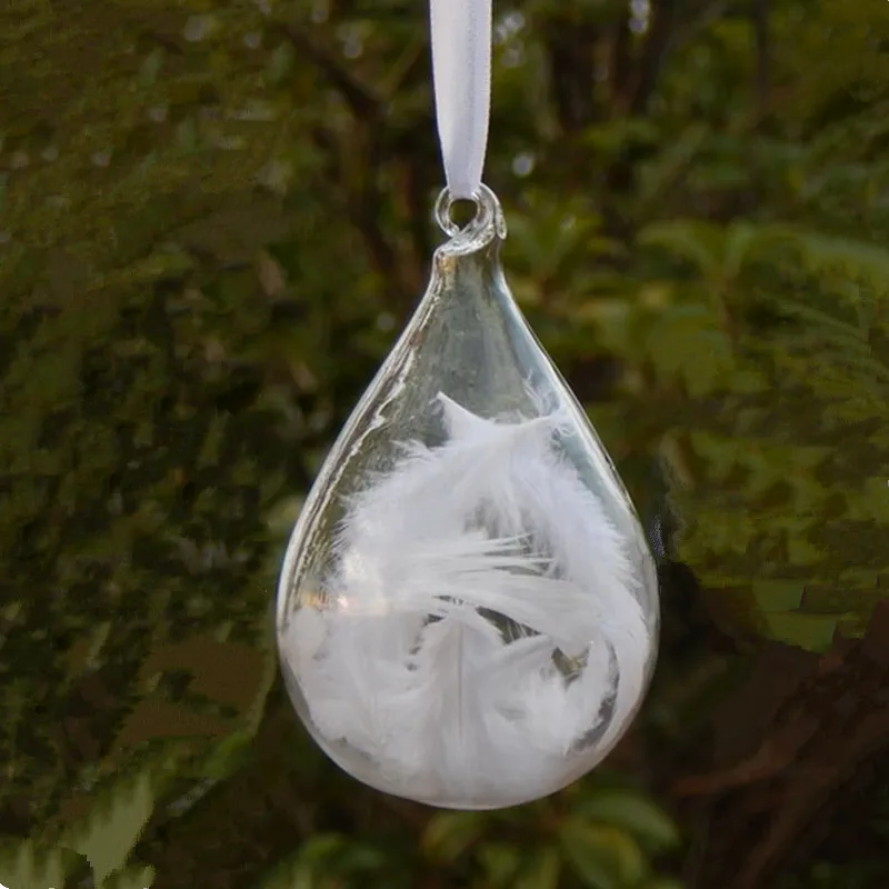 

2pcs/pack 8*16cm Inner Feather Transparent Glass Pendant Hotel School Window Wedding Decoration Creative Water Drop Hanger
