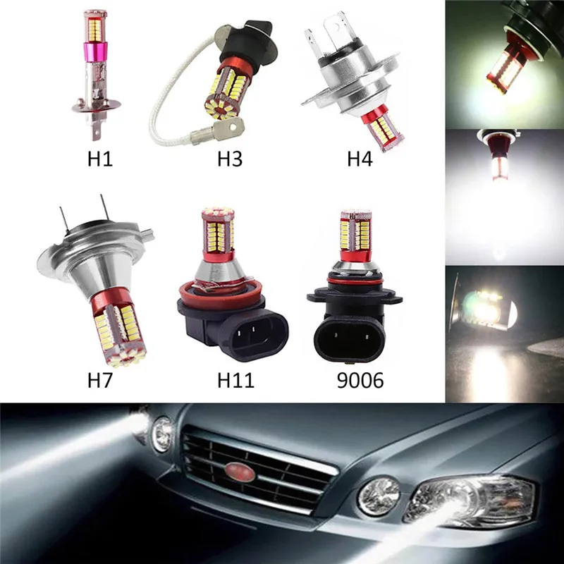 1Pc H1 H3 H4 H7 H11 9006 4014 57 SMD 6000K Car Projector Fog Driving Light Bulb White Source Auto Led Bulbs DC 12V | Автомобили и