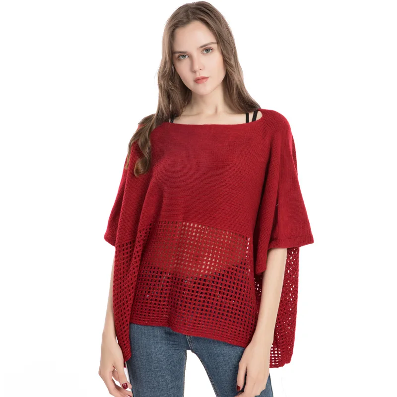 Шаль в клетку с полым воротником теплый Однотонный свитер-накидка из