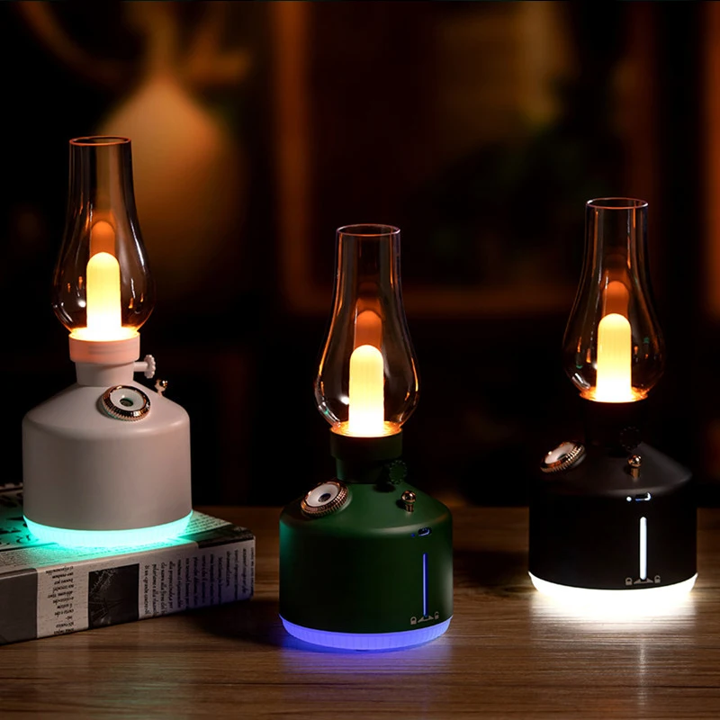 

Air Humidifier USB Chargeable Retro Kerosene Lamp with LED Light Aromatherapy Diffuser Wireless Mist Maker for Home Decoration