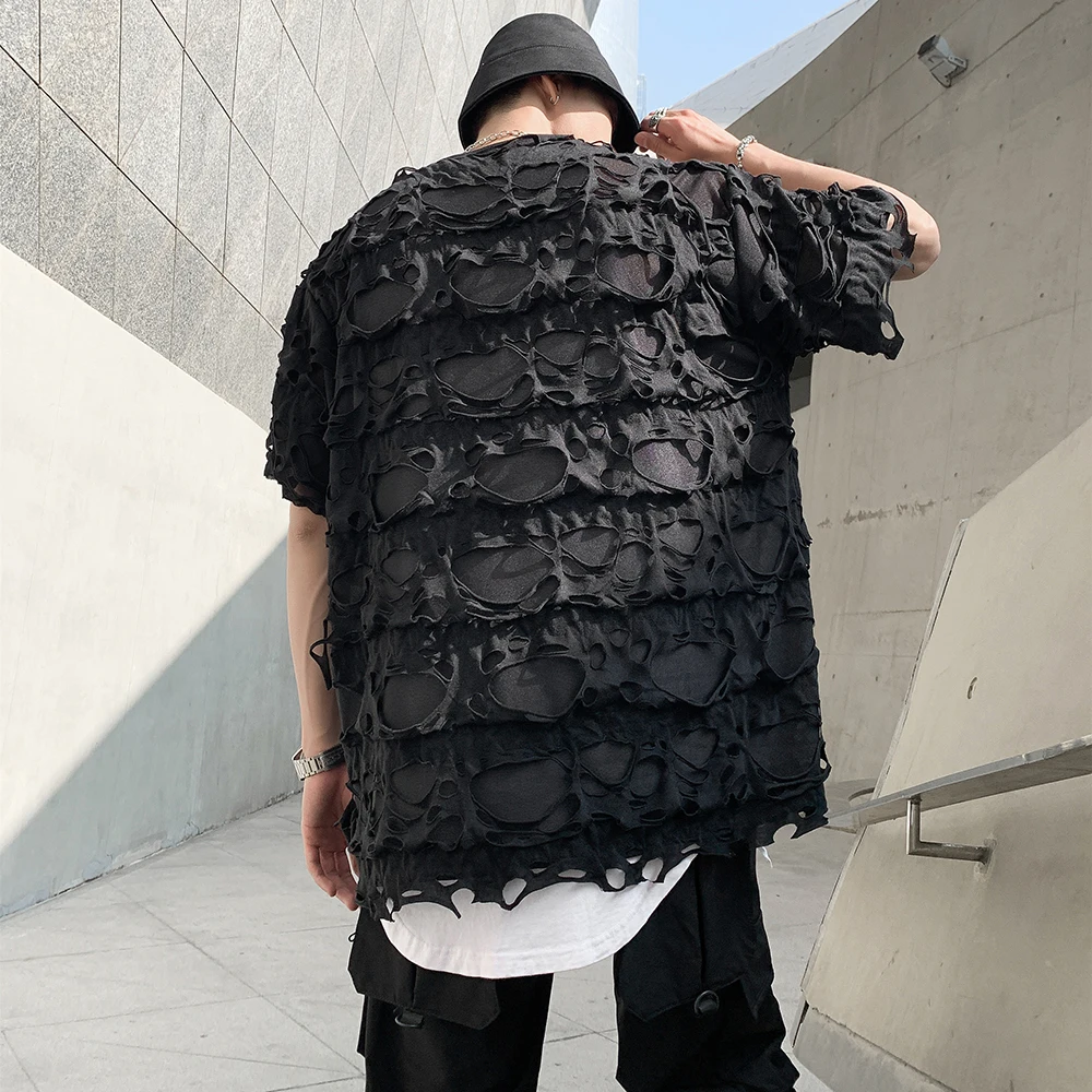 Мужская футболка с коротким рукавом EFUNGAL рваные футболки в стиле хип хоп базовая