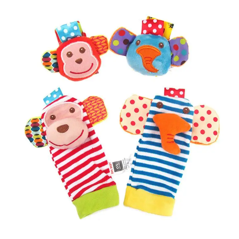 

Baby Rattles Soft Plush Toys Wrist Rattle Cartoon Foot Socks Newborn Development Educational Toys For Children Gift