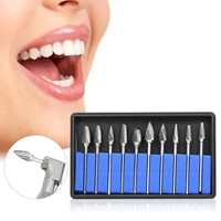 10pcs dental grinding heads dentistry equipment tungsten steel nitrate carbide burs drills teeth polishing smoothing tool