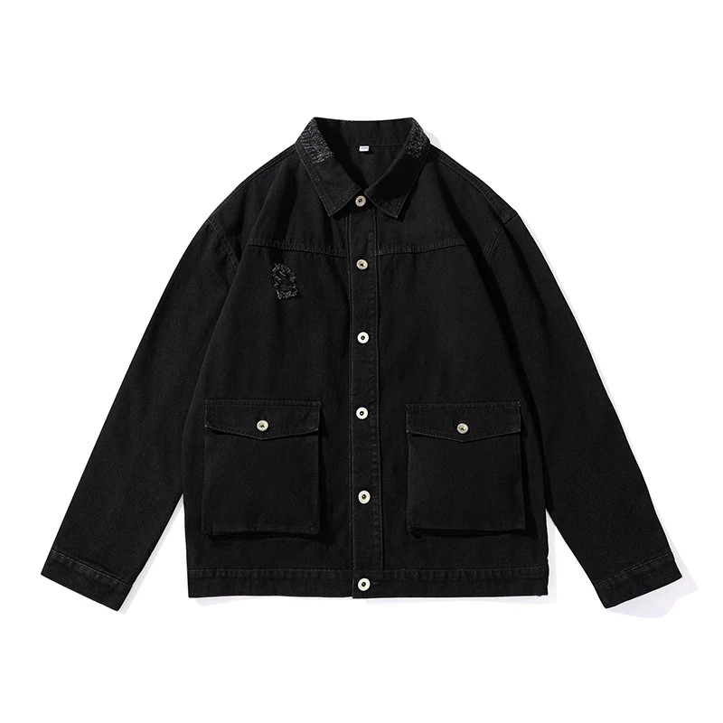 Мужская джинсовая куртка с длинным рукавом синяя или черная Свободная