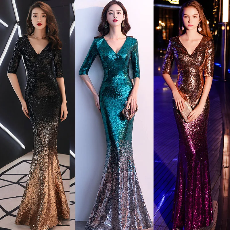 Бургундское сексуальное блестящее женское вечернее платье с рукавом до локтя