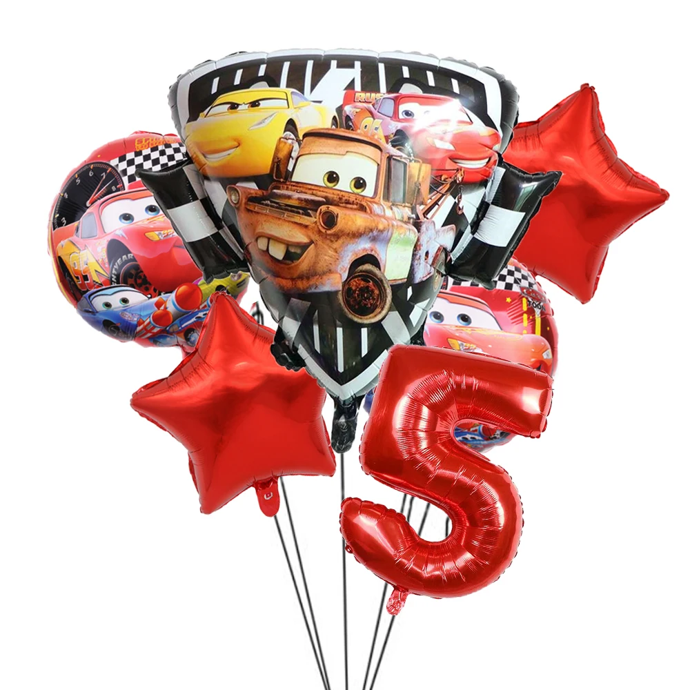 

6pcs Mcqueen Car Birthday Shield Foil Balloons Baby Shower Party Decoration Kids 18inch Round Car Helium Ballons Children Toys