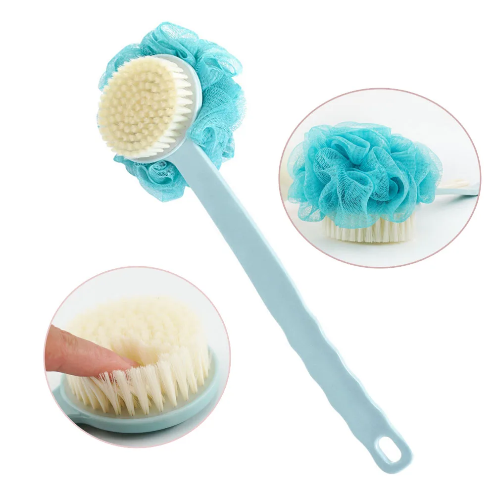 

1-Pack 2-in-1 Loofah Back Scrubber For Shower Long Handle Bath Body Brush With Bristles And Loofah Sponge For Skin Exfoliating