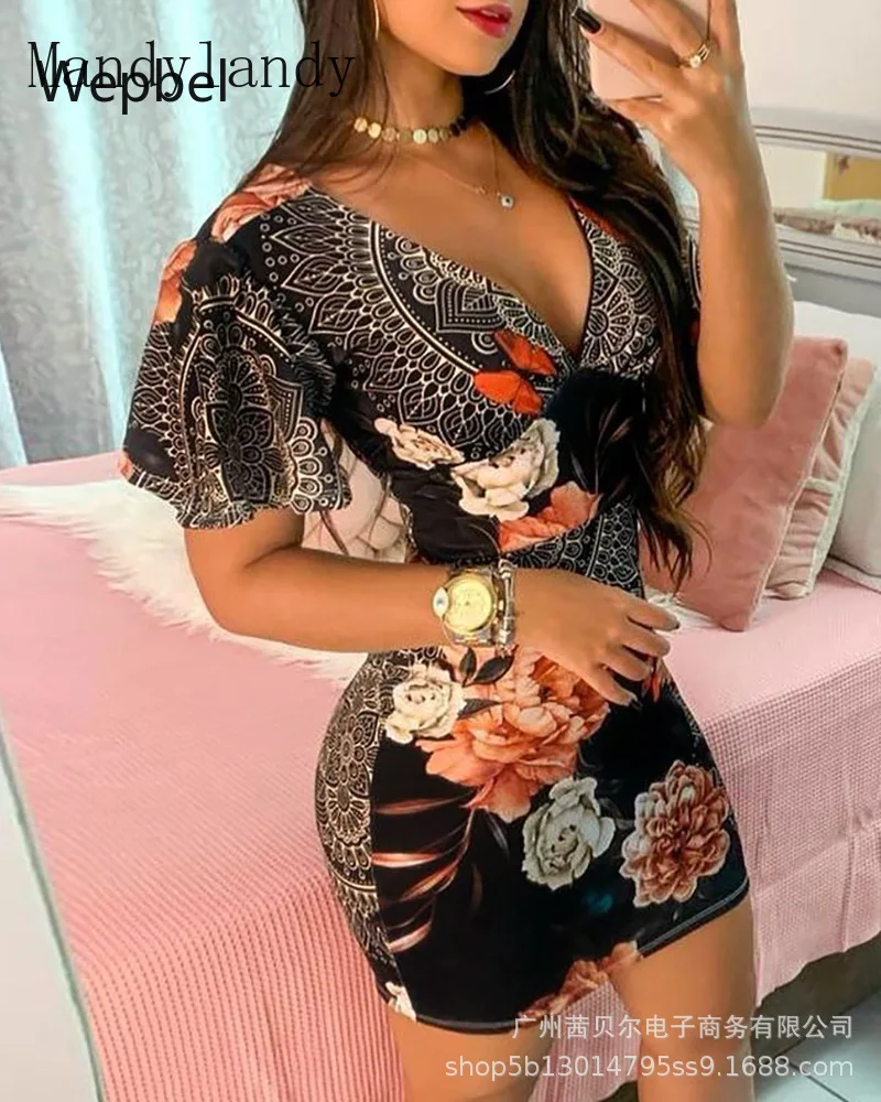 

Платье-футляр Wepbel женское с принтом, пикантное облегающее мини-платье с завышенной талией, с глубоким V-образным вырезом и коротким расширяю...