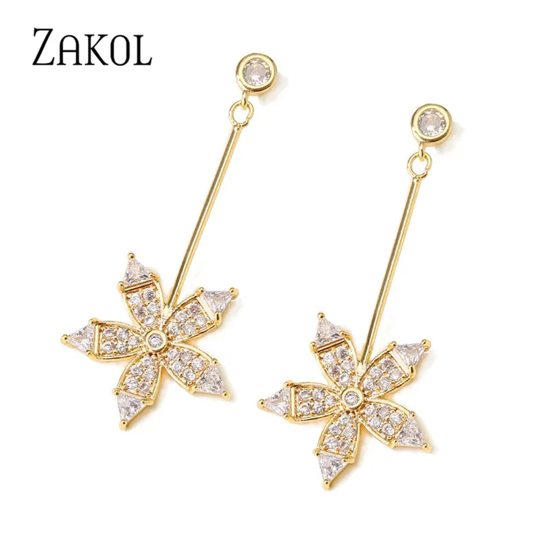 ZAKOL Romantic Cubic Zirconia Flower Dangle Drop Earrings for Women Fashion Wedding Dinner Party Bridal Jewelry FAEP087 | Украшения и