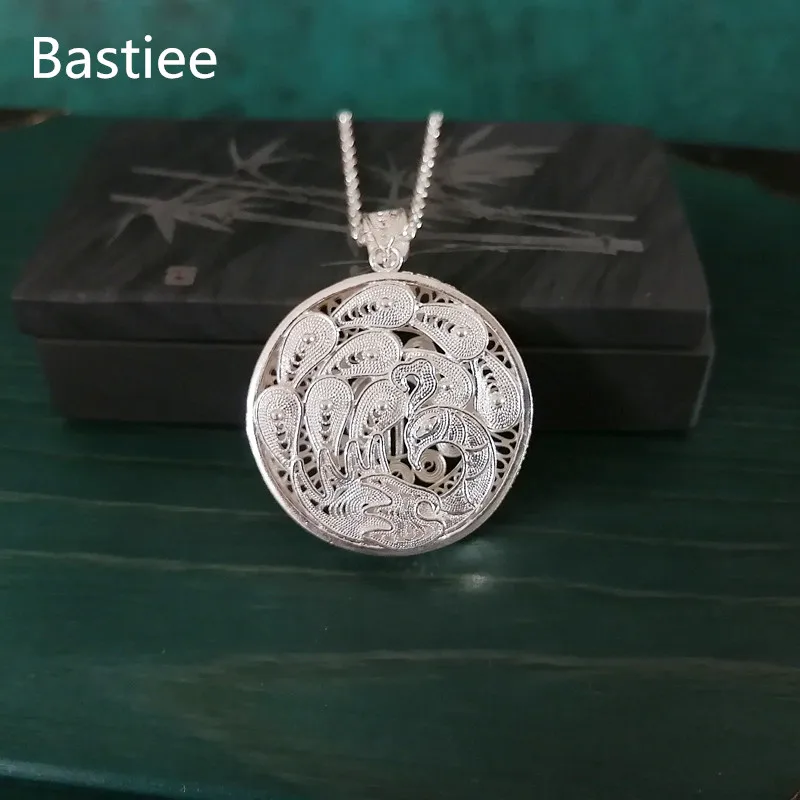 

Bastiee 999 Sterling Silver Round Peacock Pendant For Women Hollow Out Ethnic Handmade Pendants Luxury Jewelry Hmong Jewellery